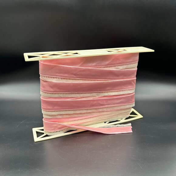 Vintage Pink Satin Ribbon Trim Edging Lingerie White Fabric Sewing Crafting READ - Picture 1 of 9